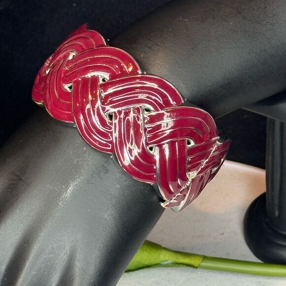 Chunky Plum and Silver Braided Design Hinged Bangle Bracelet NWOT - Picture 2 of 11